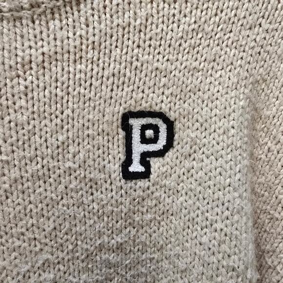 Victoria's Secret PINK cream chunky knit long sleep crewneck sweater large - Picture 3 of 13